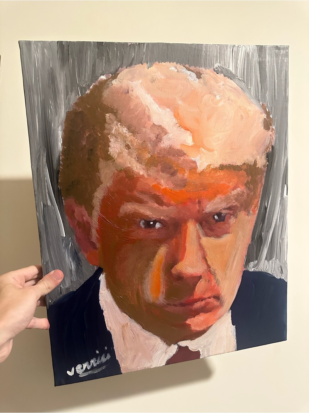 Donald Trump mugshot painting Hand-Painted Portrait 16x20 signed by artist 1/1